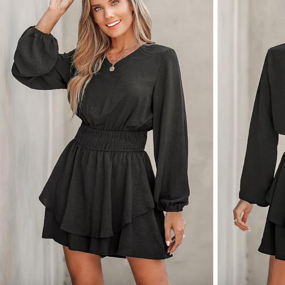 Cupshe Black Long Sleeve Skirted Romper, size Medium